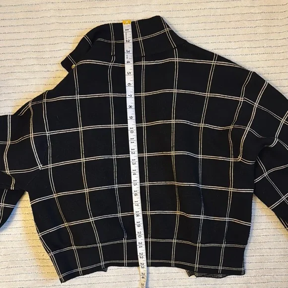 Black and White Bomber Jacket with Windowpane Pattern - Picture 5 of 7